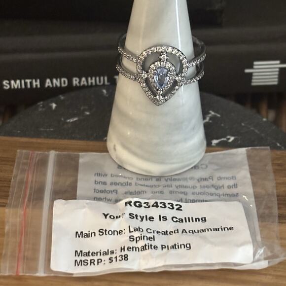 Bomb Party Ring Size 11 RG34332 Your Style Is Calling Aqua Blue Spinel Hematite - Picture 2 of 5